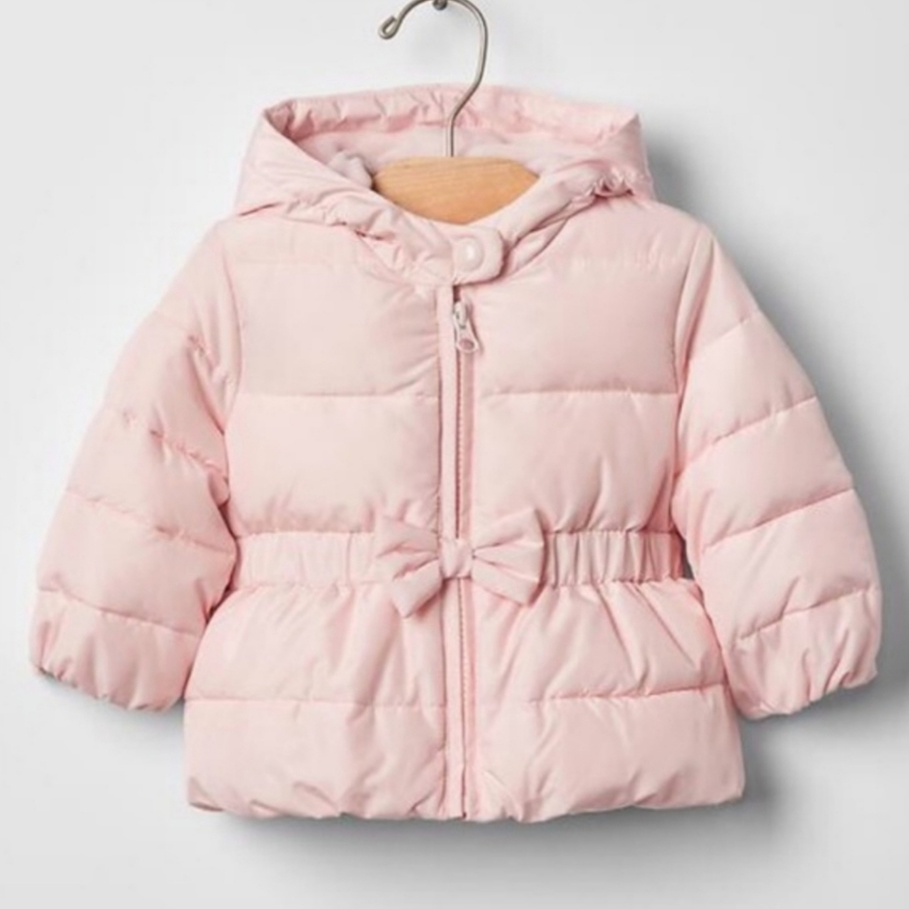 2/25Baby gap pink peplum bow puffer coat